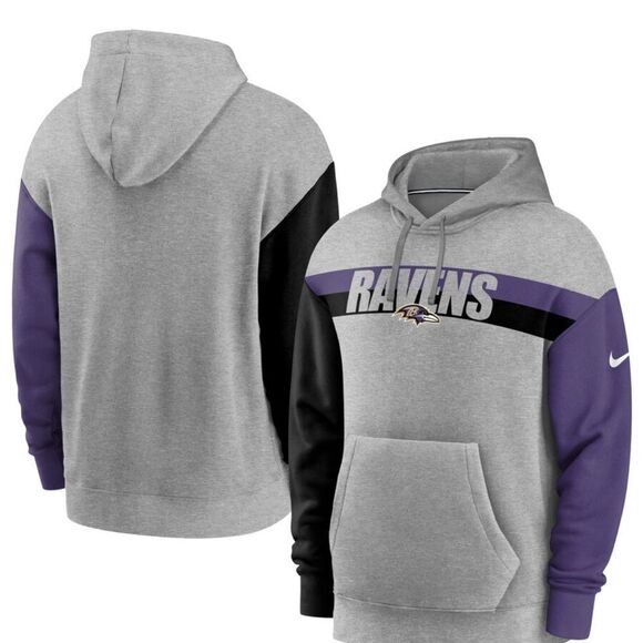 Men's Baltimore Ravens Nike Heathered Gray Fan Gear Heritage Tri-Blend Hoodie 🏈 - Picture 1 of 8